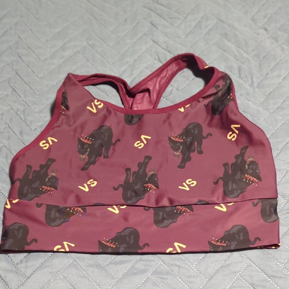 VS Burgundy Sports Bra with Panther Print